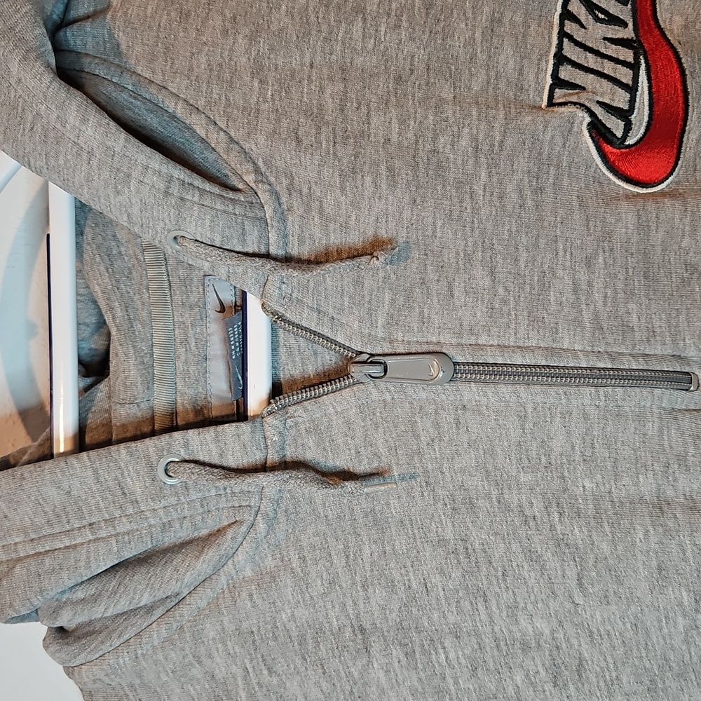 Nike Vintage 2000s XL 1/4 zip hoodie w kangaroo pocket heather gray w red swoosh - Picture 6 of 8
